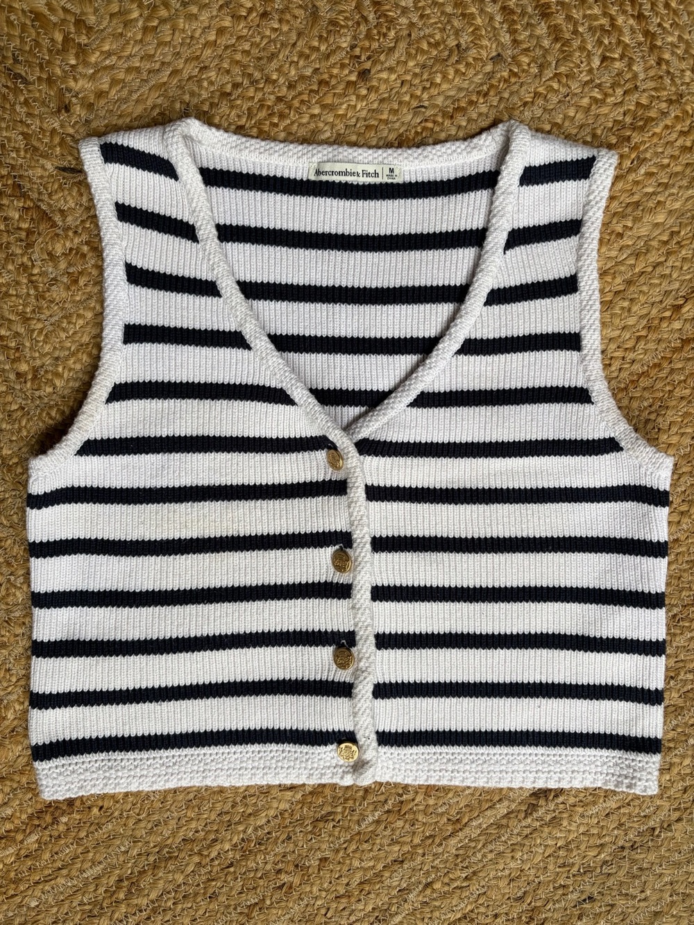 ABERCROMBIE& FITCH Black and White Striped Button-Front Knit Vest